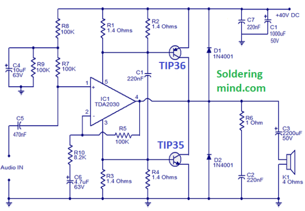 Amplifier Circuit 50 Watts Amplifier Using TDA2030