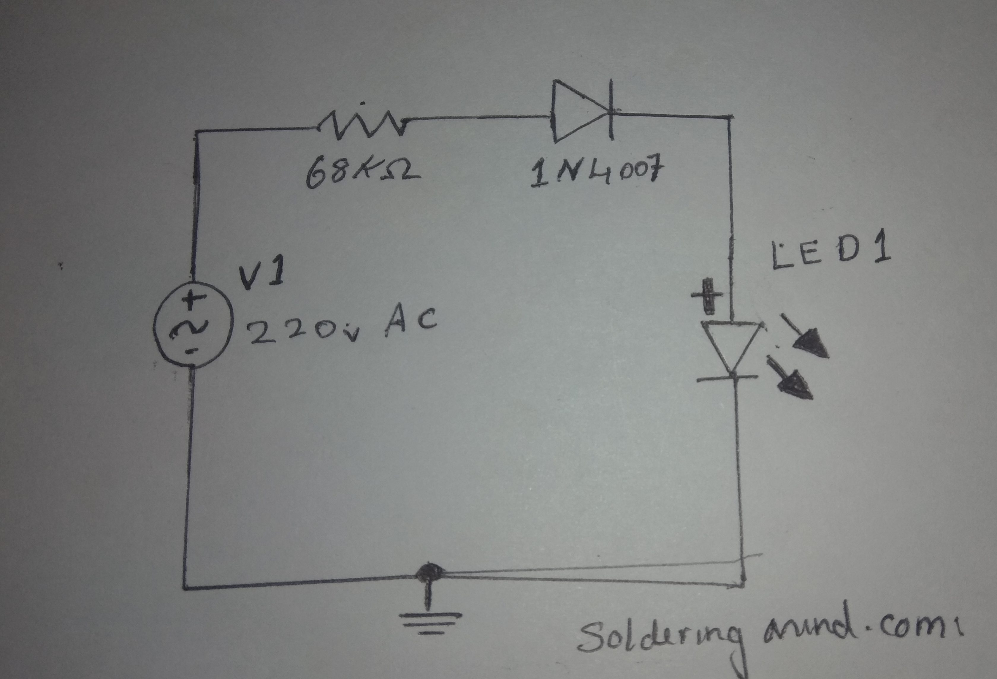 Bevidst miles Ups Current limiting resistor: Glow LED from 230v AC - Hobby circuits