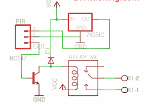 PIR motion sensor relay circuit