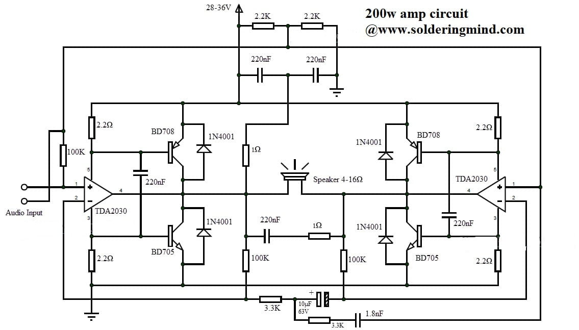 TDA2030 Audio Amplifier Circuit - Solderingmind.com