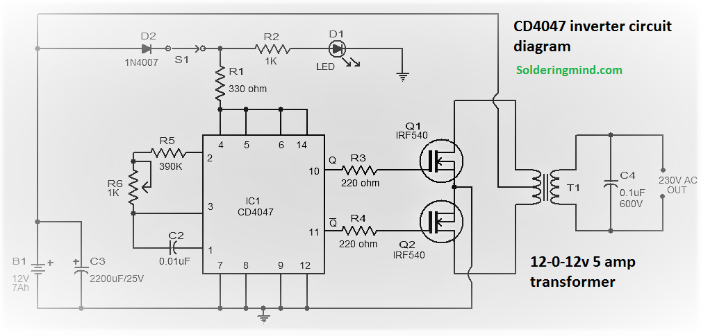 CD4047be 100w inverter circuit diagram with PCB layout ...