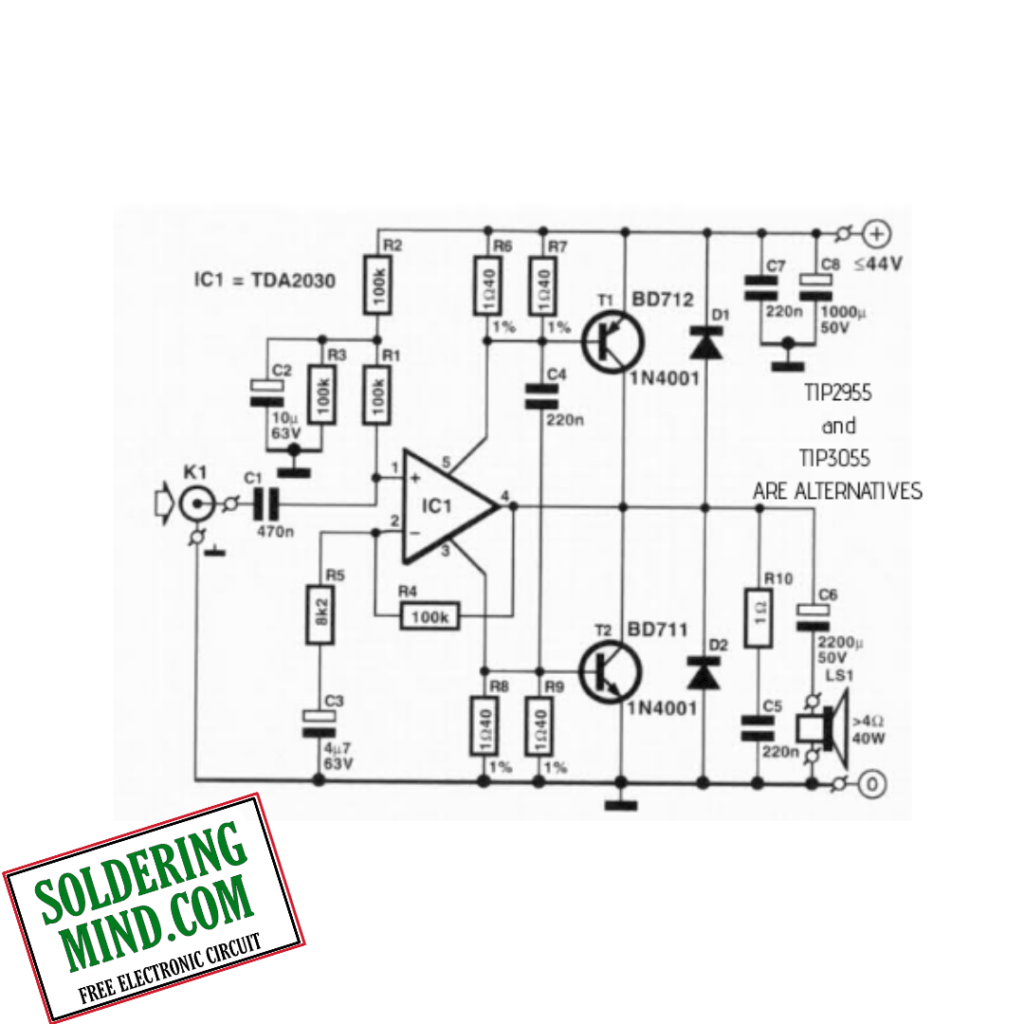 Tda2030 with transistor amplifier circuit.png