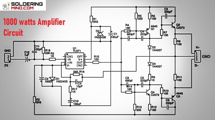 1000 watts amplifier driver circuit diagram