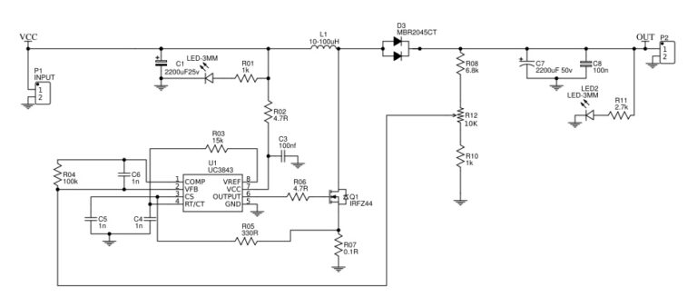 Uc3843 pwm ic DC to DC buck and boost converter circuit