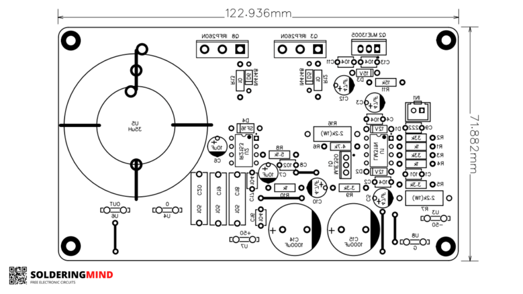 400w class d amplifier pcb top view