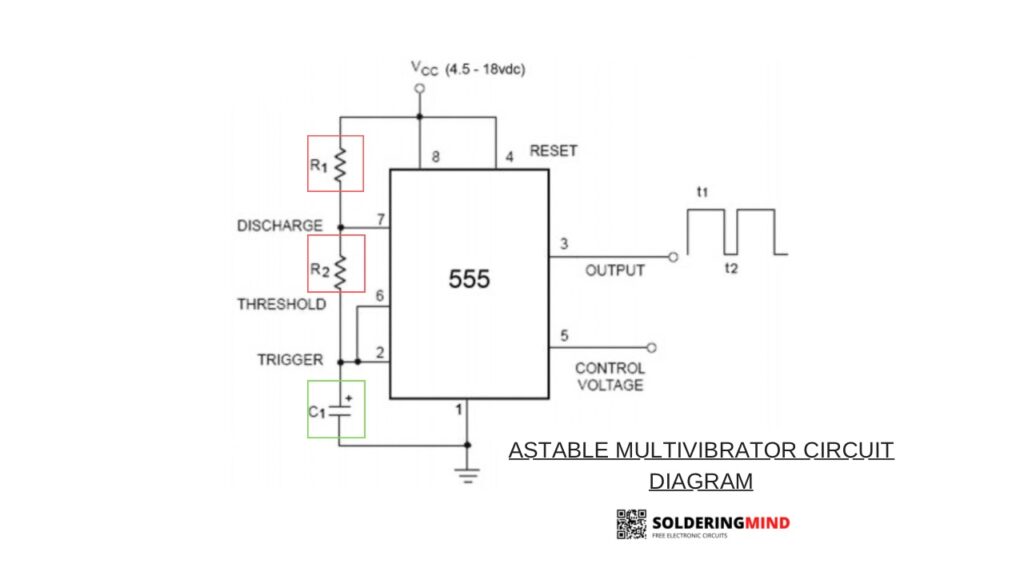 555 ic Astable Multivibrator circuit diagram