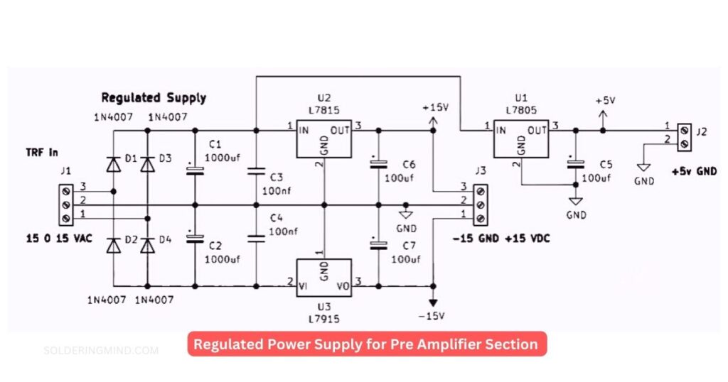 Regulated power supply for pre amplifier section