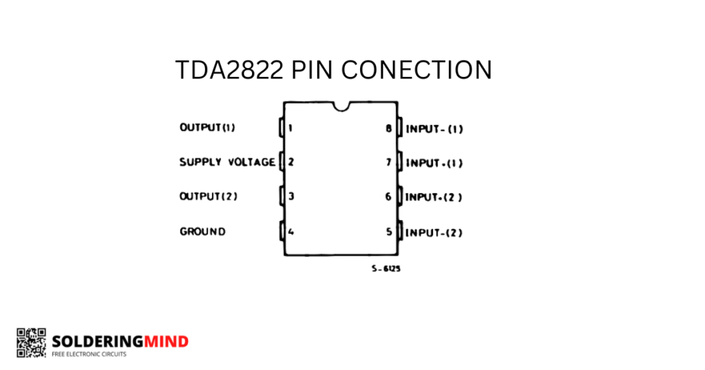 TDA2822 pin out and connection image