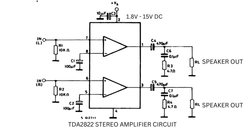 TDA2822 stereo amplifier circuit diagram