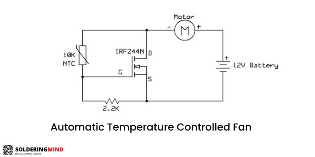 Automatic temperature controlled fan using IRFZ 44 mosfet