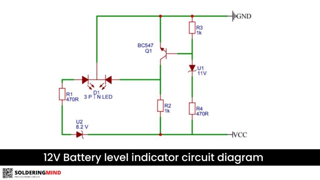 12v battery level indicator circuit diagram