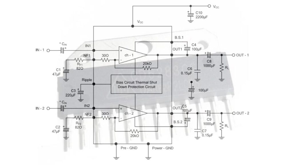 Cd6283 stereo audio amplifier circuit