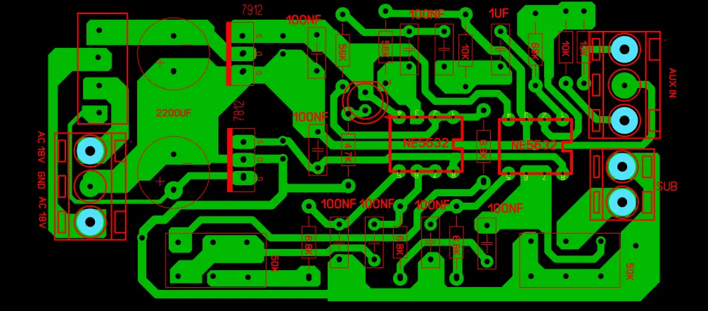 low pass filter subwoofer board pcb layout diagram
