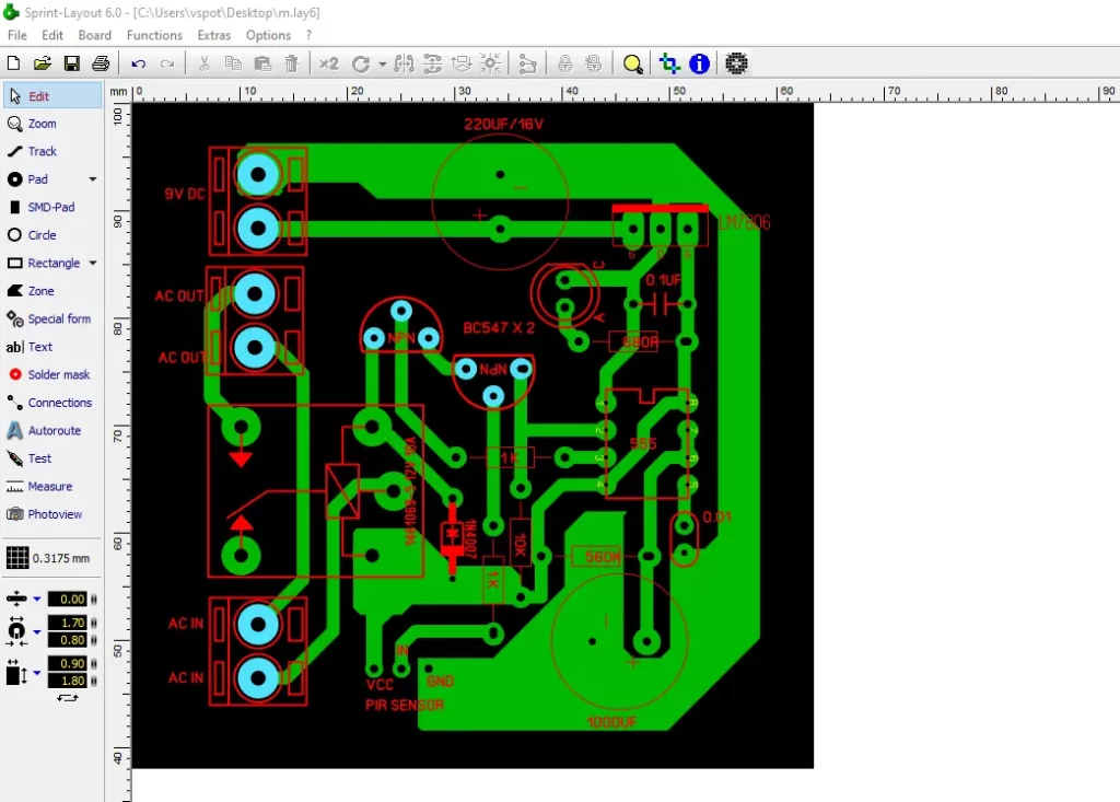 220v ac motion sensor circuit pcb layout