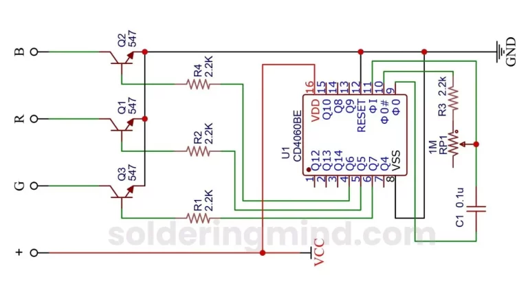 rgb led strip controller circuit using cd4060 ic