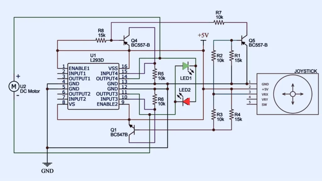 L293D dc motor control circuit diagram