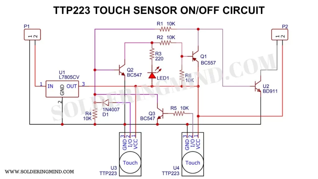 TTP223 Touch Sensor ON/OFF Circuit