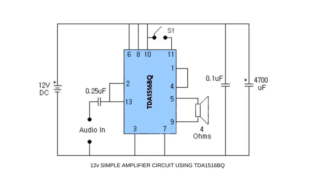 12V simple amplifier circuit using tda1516bq