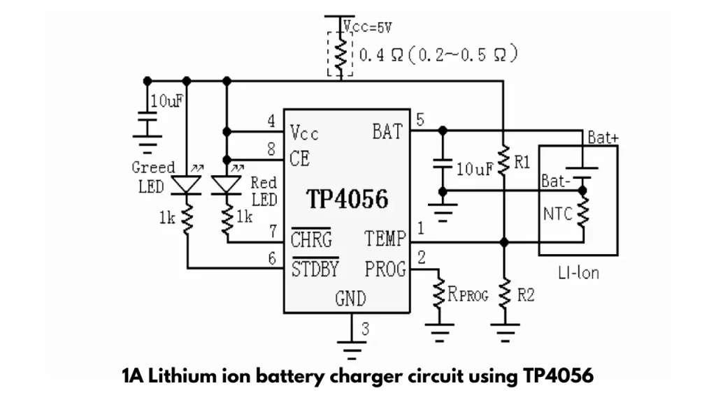 1A lithium ion battery charger circuit using tp4056 ic