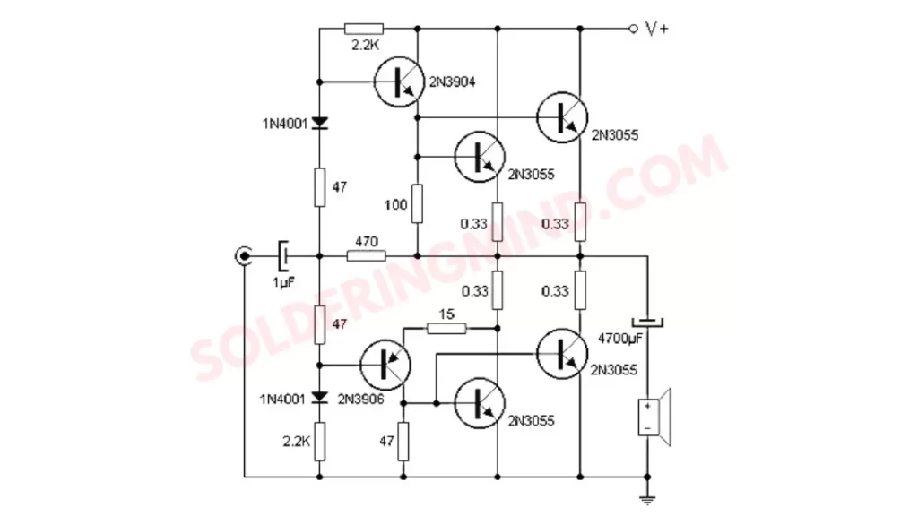 12 volt 2n3055 transistor amplifier circuit diagram