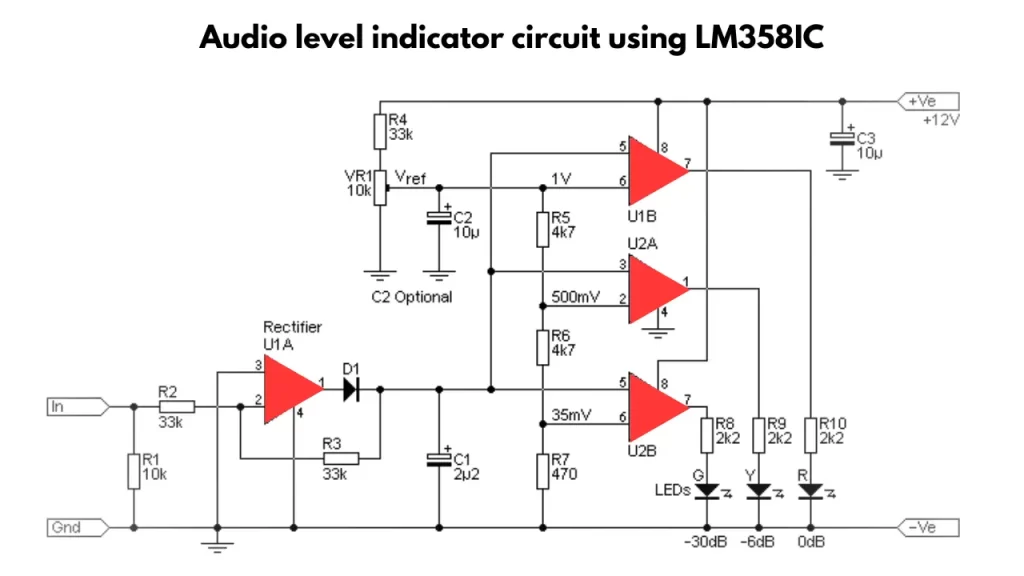 audio level indicator circuit using lm358 ic
