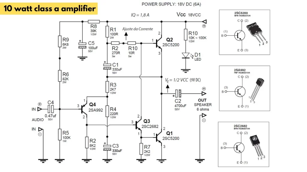 10 watt class a audio power amplifier circuit diagram