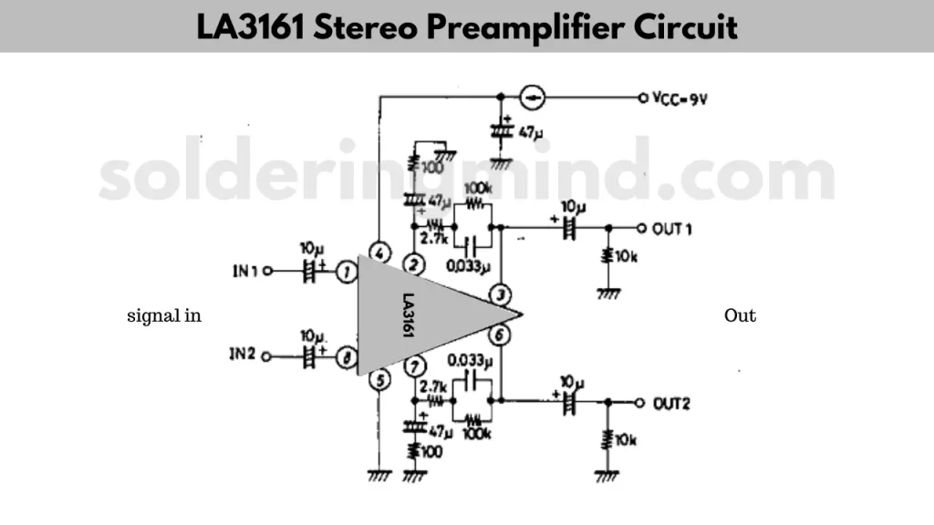 Stereo car preamplifier circuit using LA3161 IC