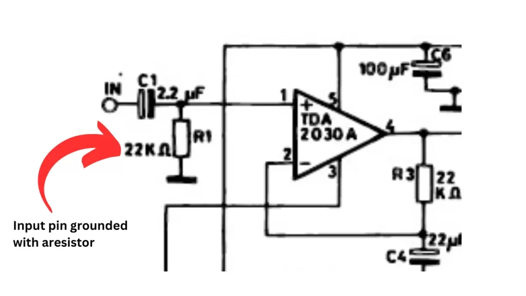 Tda2030 ic Input pin grounded with a resistor