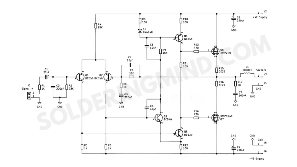 100 watt amplifier Circuit using IRFP240 and IRFP9240