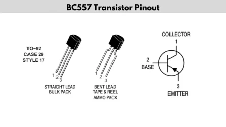 BC557 Transistor symbol and its pinout configuration