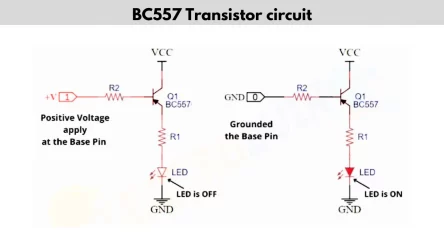 Working of BC557 transistor in cutoff mode and saturation mode