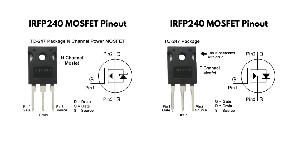 IRFP240 and IRFP9240 MOSFET pinout