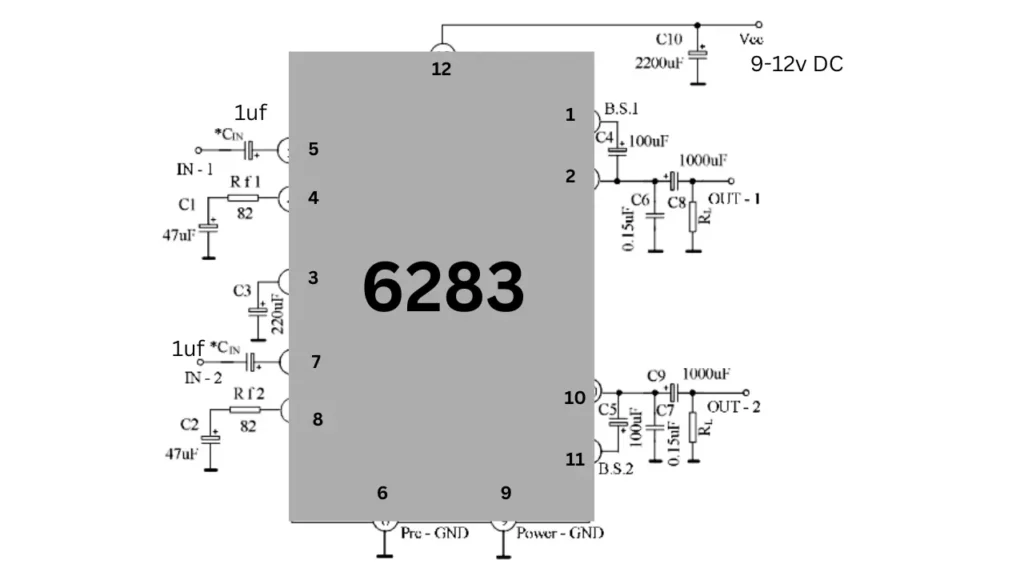 6283 IC amplifier circuit schematics.