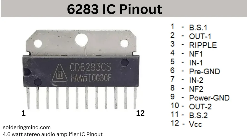 CD6283 audio IC pinout and connections