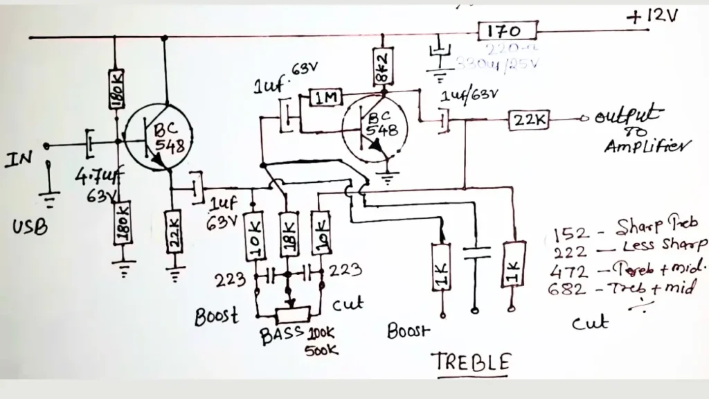 4 transistor bass treble circuit diagram