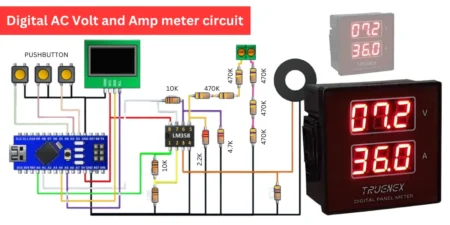 Digital AC Volt and Amp meter circuit circuit diagram with arduino nano, lm358 IC