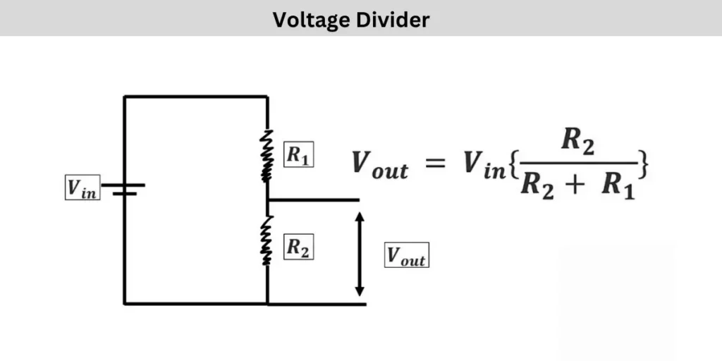 resistor voltage divider circuit with calculation in white background.
