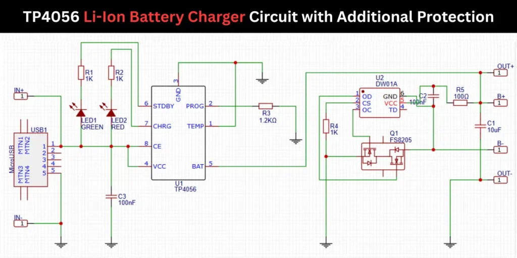 TP4056 Li-Ion Battery Charger Circuit with Additional Protection