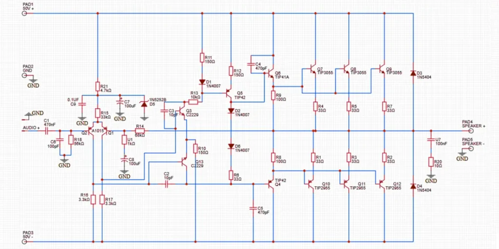 12 volt 2N3055 Transistor Amplifier circuit Diagram