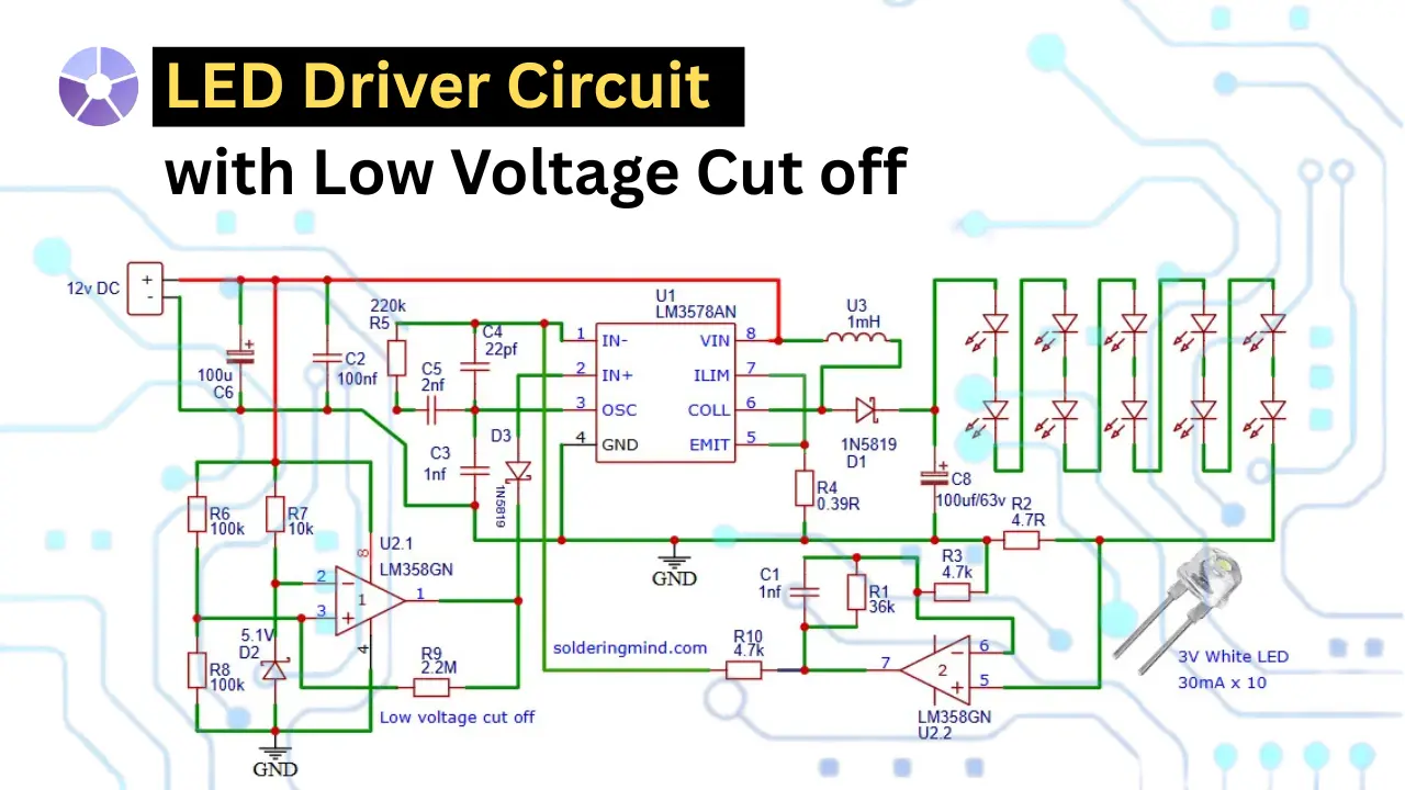LED Driver Circuit with Low Voltage Cutoff, Power 10 White LEDs Safely