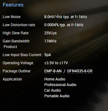 MUSES8921 op amp features