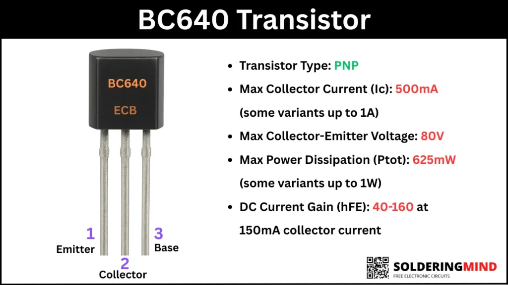 BC640 Transistor Pinout, Specifications and Equivalent
