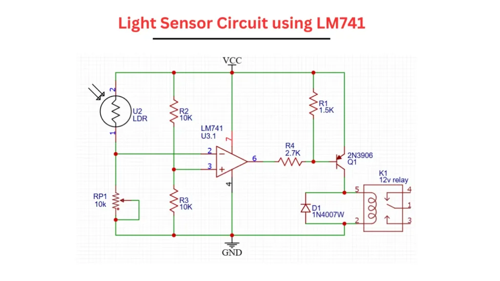 Light Sensor Circuit using LM741 op amp IC