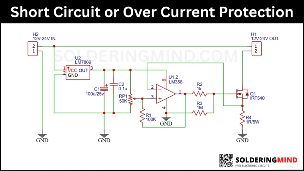 Short Circuit or Over Current Protection Circuit using a MOSFET