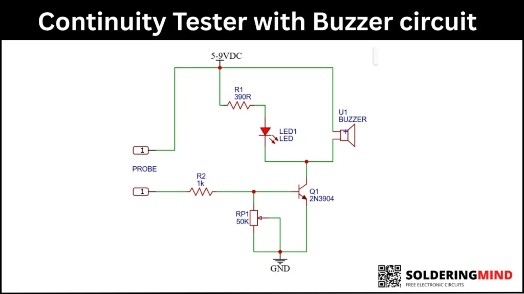 Continuity Tester with Buzzer circuit diagram