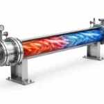 Plug flow reactor with internal view showing mixing of reactants