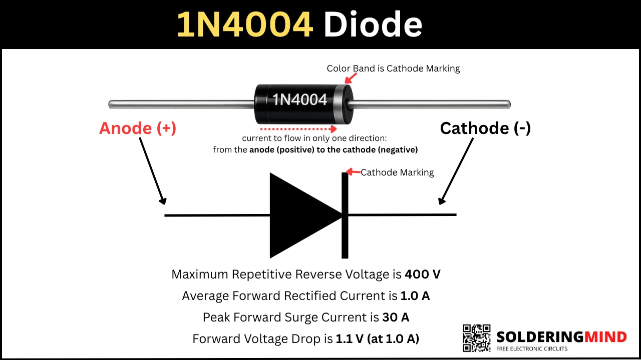 1N4004 Diode pinout and specifications