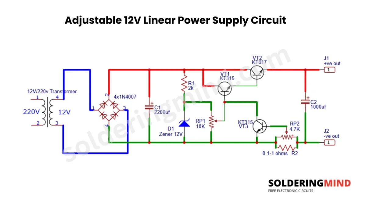 Adjustable 12V Linear Power Supply Circuit