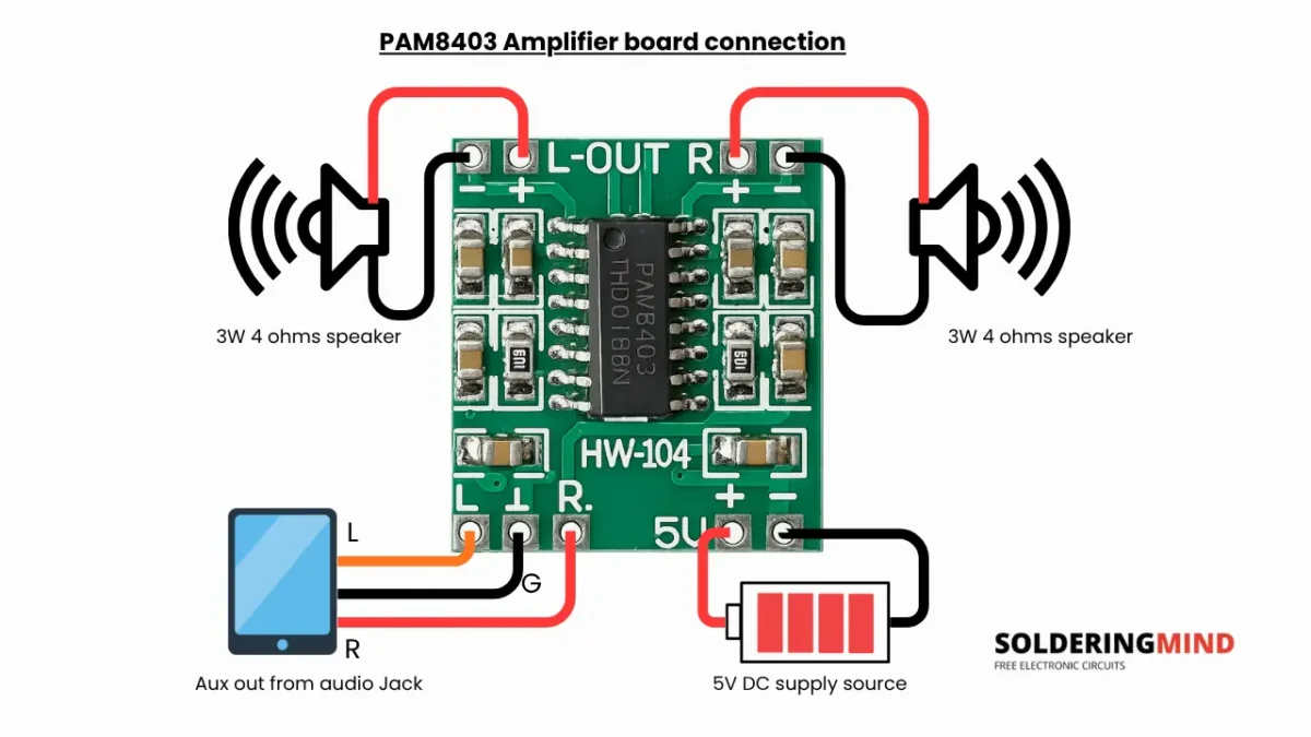 PAM8403 amplifier board connection