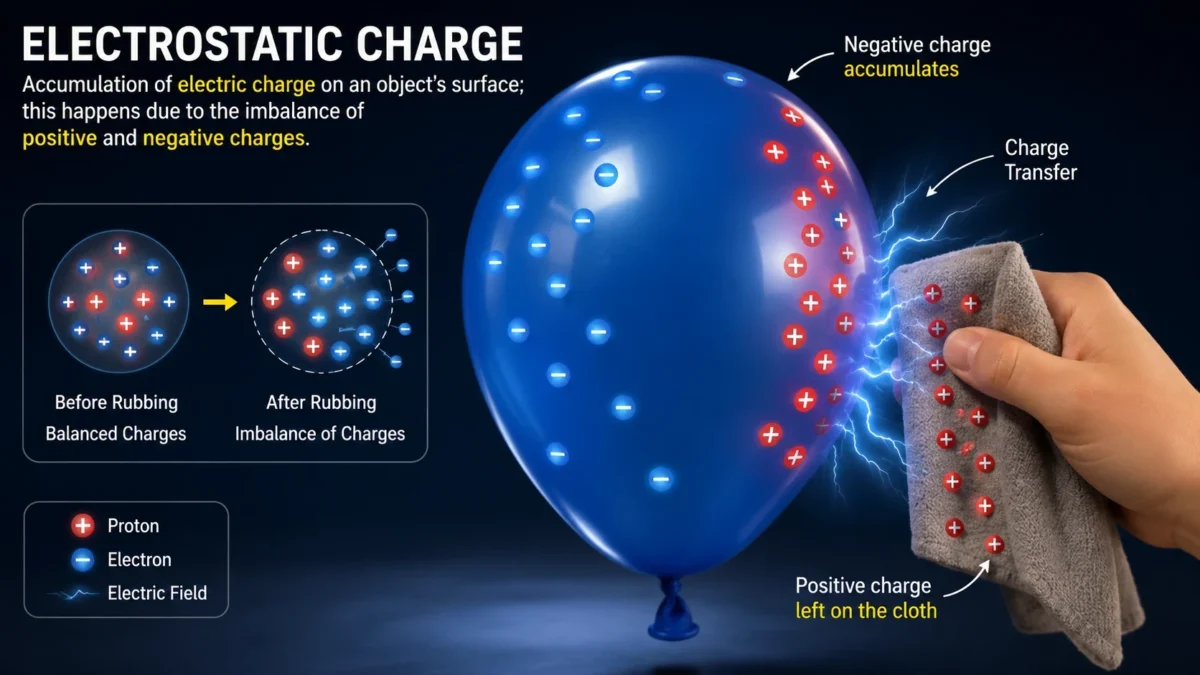 electrostatic charge is happens when cloth rubs on balloon surface